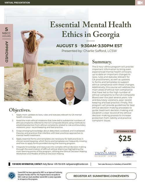 Essential Mental Health Ethics in Georgia - Virtual Presentation - August 5, 2022